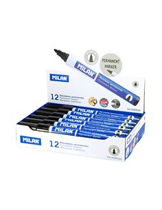Pack con 12 rotuladores negros permantenes. punta redonda milan 2