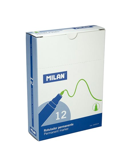 Pack con 12 rotuladores verdes permantenes. punta redonda milan