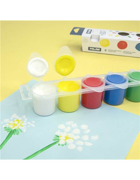 Caja con 6 tarros de pintura para dedos 25ml milan