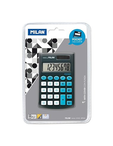 Blister calculadora pocket negra 8 digitos con funda milan