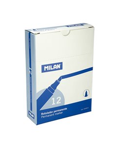 Caja con 12 rotuladores permanentes. punta biselada azul milan 2