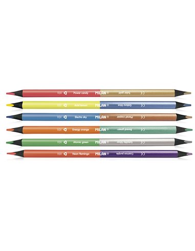 Caja con 6 lápices bicolor triangulares madera negra (colores fluo + metalizados) milan