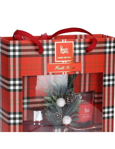 Estuche mikado difusor + 2 velas frutos rojos magic lights