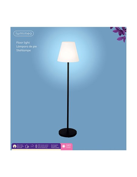 Lámpara de pie color blanco y negro para exteior y interior recargable con mando a distancia 150cm 894459