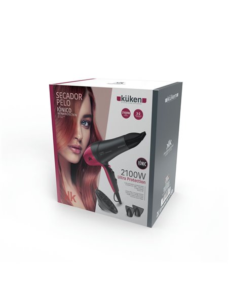 Secador de pelo profesional iónico küken gris/magenta 2100w