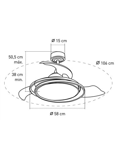 Ventilador LED con aspas plegables Antila Negro 45W 4000 Lm CCT
