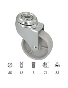 Roda doméstica Ø 50 mm. Furo passante Ø 8 mm.