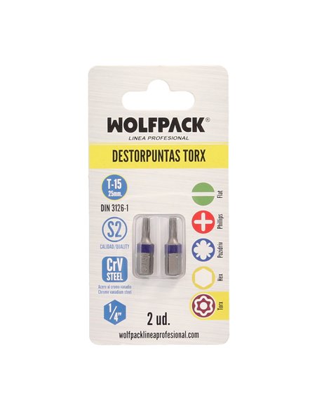Destorpuntas Torx T15 (2 Piezas) Acero S2 al Cromo Vanadio
