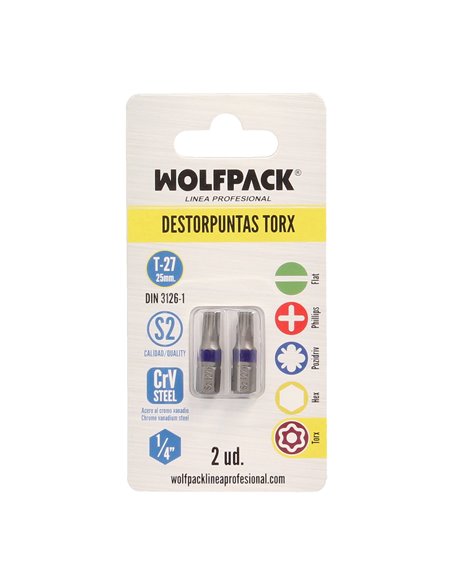 Destorpuntas Torx T27 (2 Piezas) Acero S2 al Cromo Vanadio
