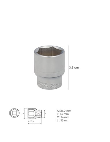 Llave Vaso 1/2" Hexagonal 24 mm.