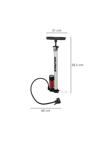 Bomba Inflar Con Manometro. Doble Boquilla Para Valvula Presta y Schrader. Con Adaptadores. Ø 32 x 500 mm.