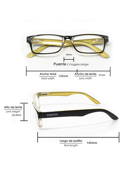 Gafas Lectura Kansas Negro / Amarillo. Aumento +2,0
