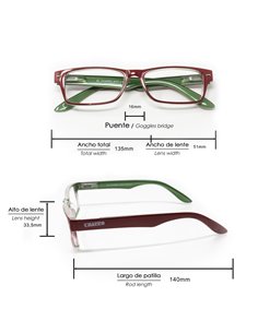 Gafas Lectura Kansas Rojo / Verde. Aumento +2,5 2