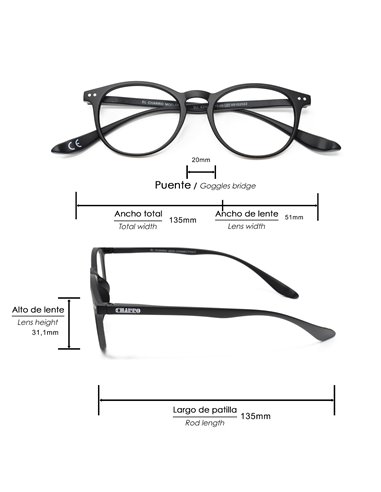 Gafas Lectura Connecticut Negras Aumento +3,5 Patillas Para Colgar del Cuello
