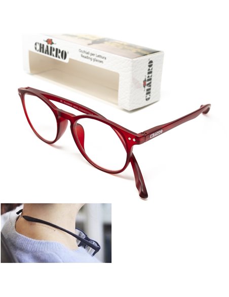 Gafas Lectura Connecticut Color Rojo Aumento +1,5 Patillas Para Colgar del Cuello