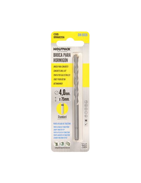 Broca Widia Piedra Ø 4 mm. Din 8039 Punta de Tungsteno