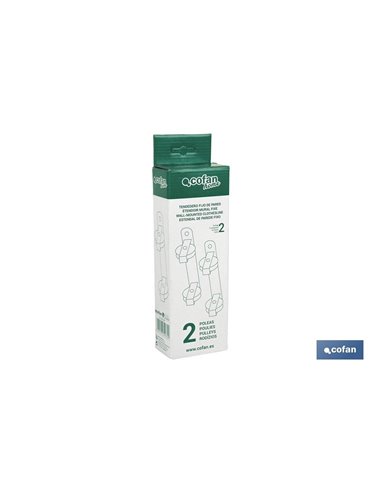 TENDEDERO FIJO DE PARED BLANCO DE DOS PIEZAS CON 2 POLEAS 20 X 6.5 X 2.5 CM
