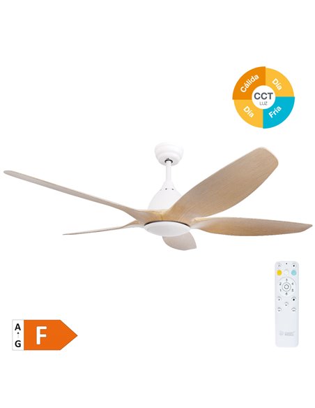 Ventilador techo Kilwa con luz CCT regulable y mando Ø152 5 aspas DC Blanco