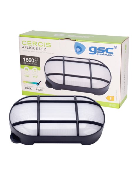 Aplique LED ovalado Cercis con rejilla 15W 6500K Negro