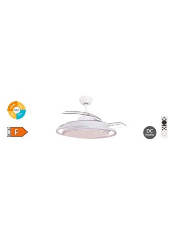 Ventilador techo Bauala con luz CCT regulable y mando Ø107 3 aspas retráctiles DC Blanco