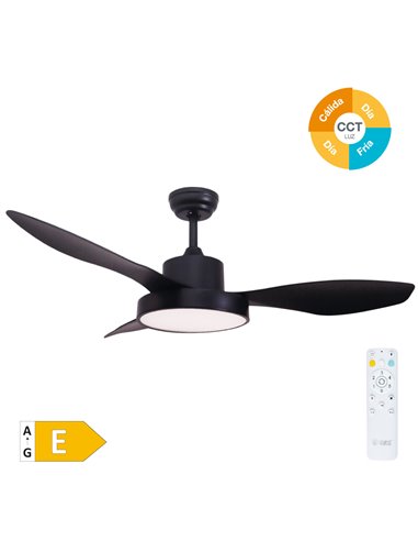 Ventilador techo Biula con luz CCT regulable y mando Ø122 3 aspas DC Negro