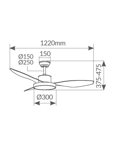 Ventilador techo Biula con luz CCT regulable y mando Ø122 3 aspas DC Negro