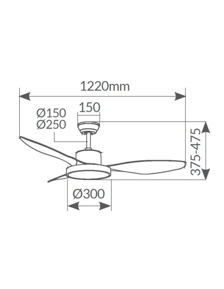 Ventilador techo Biula con luz CCT regulable y mando Ø122 3 aspas DC Negro