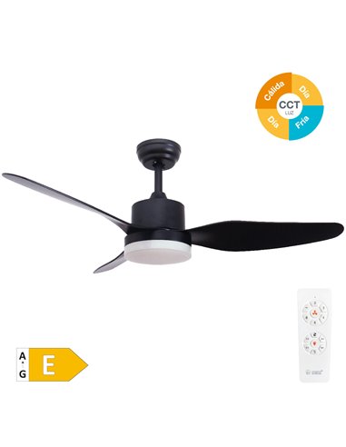 Ventilador techo Bumera con luz CCT regulable y mando Ø117 3 aspas Negro