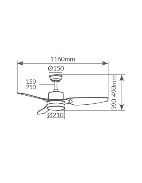 Ventilador techo Bumera con luz CCT regulable y mando Ø117 3 aspas Negro