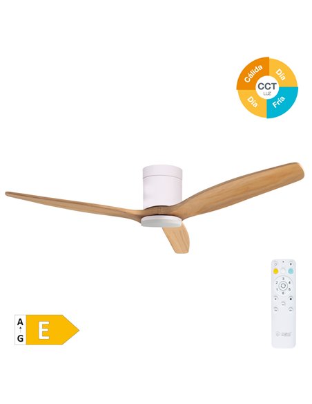 Ventilador techo Kasama con luz CCT regulable y mando Ø132 3 aspas DC Blanco