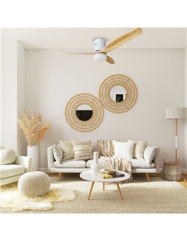 Ventilador techo Kasama con luz CCT regulable y mando Ø132 3 aspas DC Blanco