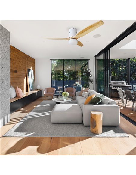 Ventilador techo Kasama con luz CCT regulable y mando Ø132 3 aspas DC Blanco