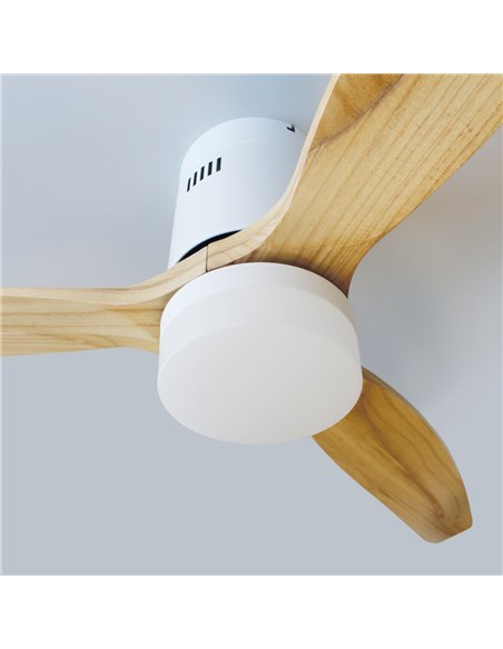 Ventilador techo Kasama con luz CCT regulable y mando Ø132 3 aspas DC Blanco
