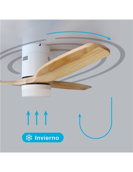 Ventilador techo Kasama con luz CCT regulable y mando Ø132 3 aspas DC Blanco