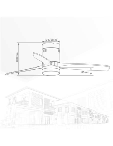 Ventilador techo Kasama con luz CCT regulable y mando Ø132 3 aspas DC Blanco