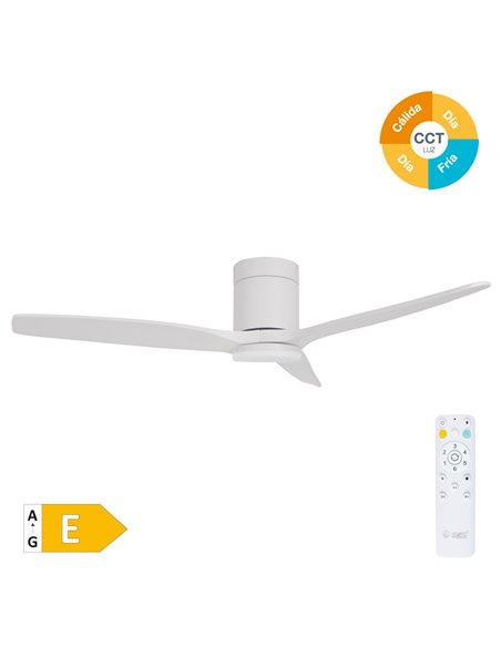 Ventilador techo Kasama con luz CCT regulable y mando Ø132 3 aspas DC Blanco