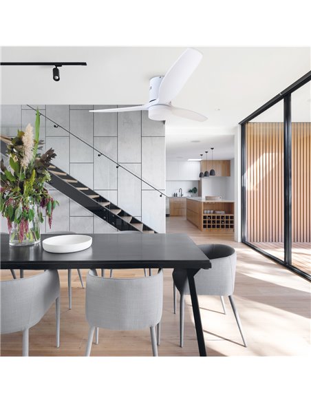 Ventilador techo Kasama con luz CCT regulable y mando Ø132 3 aspas DC Blanco