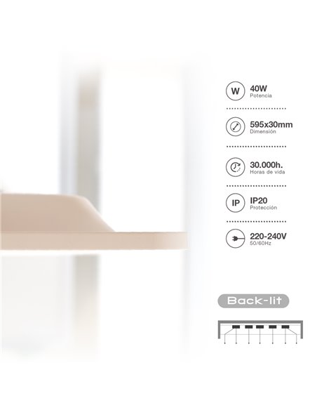 Panel empotrable LED Gilé 59,5x59,5cm 40W 3000/4000/6000K Blanco