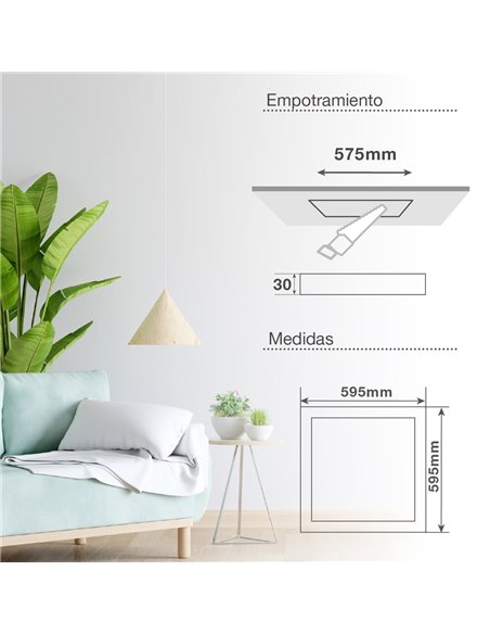 Panel empotrable LED Gilé 59,5x59,5cm 40W 3000 - 4000 - 6000K UGR19 Blanco