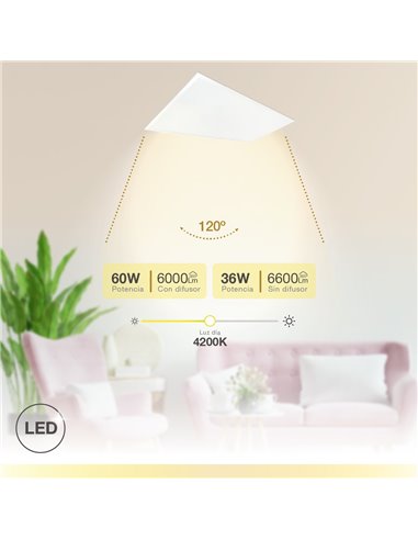 Panel empotrable LED rectangular Luena 119,5x59,5cm 60W 4200K Blanco