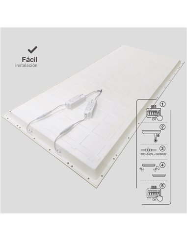 Panel empotrable LED rectangular Luena 119,5x59,5cm 60W 4200K Blanco