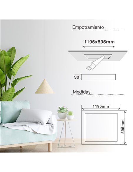 Panel empotrable LED rectangular Luena 119,5x59,5cm 60W 6000K Blanco