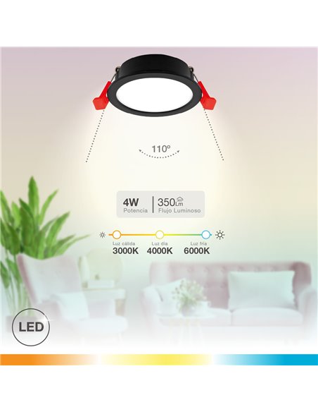 Aro redondo empotrable compacto LED Lumati 4W 3000 - 4000 - 6000K Negro