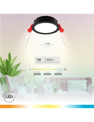 Aro redondo empotrable compacto LED Lumati 7W 3000 - 4000 - 6000K Negro