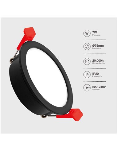 Aro redondo empotrable compacto LED Lumati 7W 3000 - 4000 - 6000K Negro