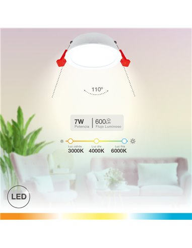 Aro redondo empotrable compacto LED Lumati 7W 3000 - 4000 - 6000K Blanco