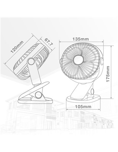 Fune 3W Mini Ventilador USB Tipo Clip Preto