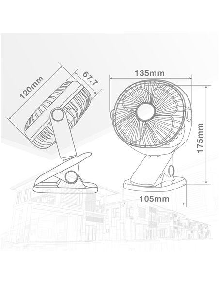 Mini ventilador USB tipo clip Fune 3W Negro