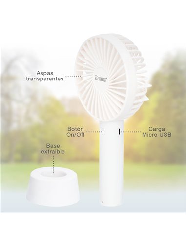 Mini ventilador de mano Balu USB recargable Blanco