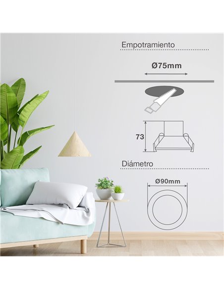 Aro rendondo empotrable LED Mandani 7W 3000-4000-6500K antideslumbramiento Blanco